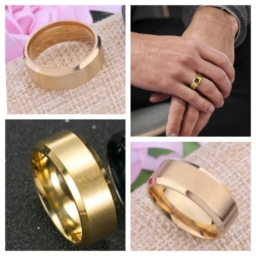 NEW Stainless Steel Gold Plated Wedding Ring 8mm Band Unisex Men Women